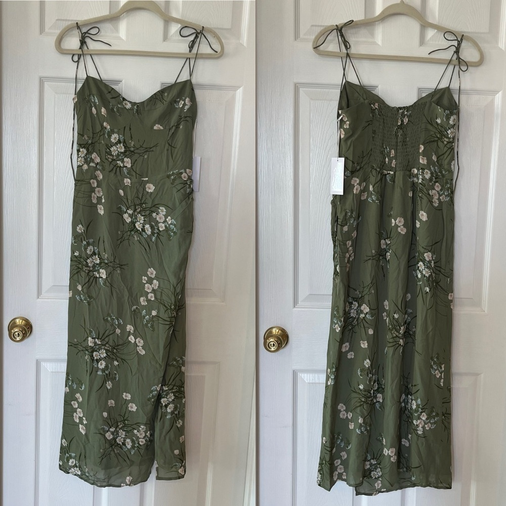 Reformation Olive Green Floral Midi Slip Dress